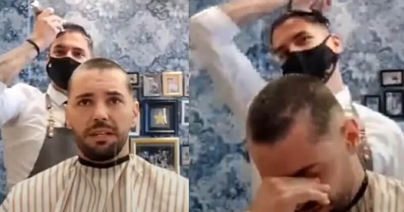 Atteint d’un cancer, il fond en larmes lorsqu’il voit son ami coiffeur se raser la tête par solidarité